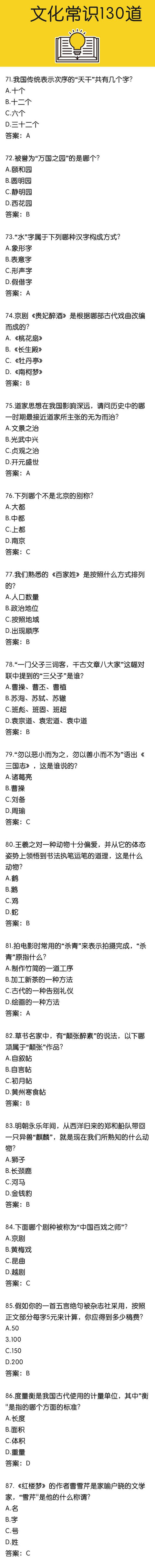 國(guó)家公務(wù)員考試沖刺復(fù)習(xí)文化常識(shí)130題